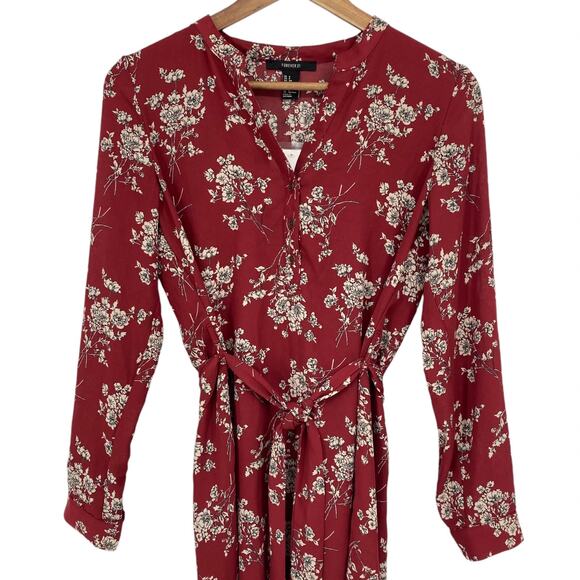 FOREVER 21 NWT Floral Optional Tie Waist Mini Tunic Dress Size Small Red - Picture 3 of 5